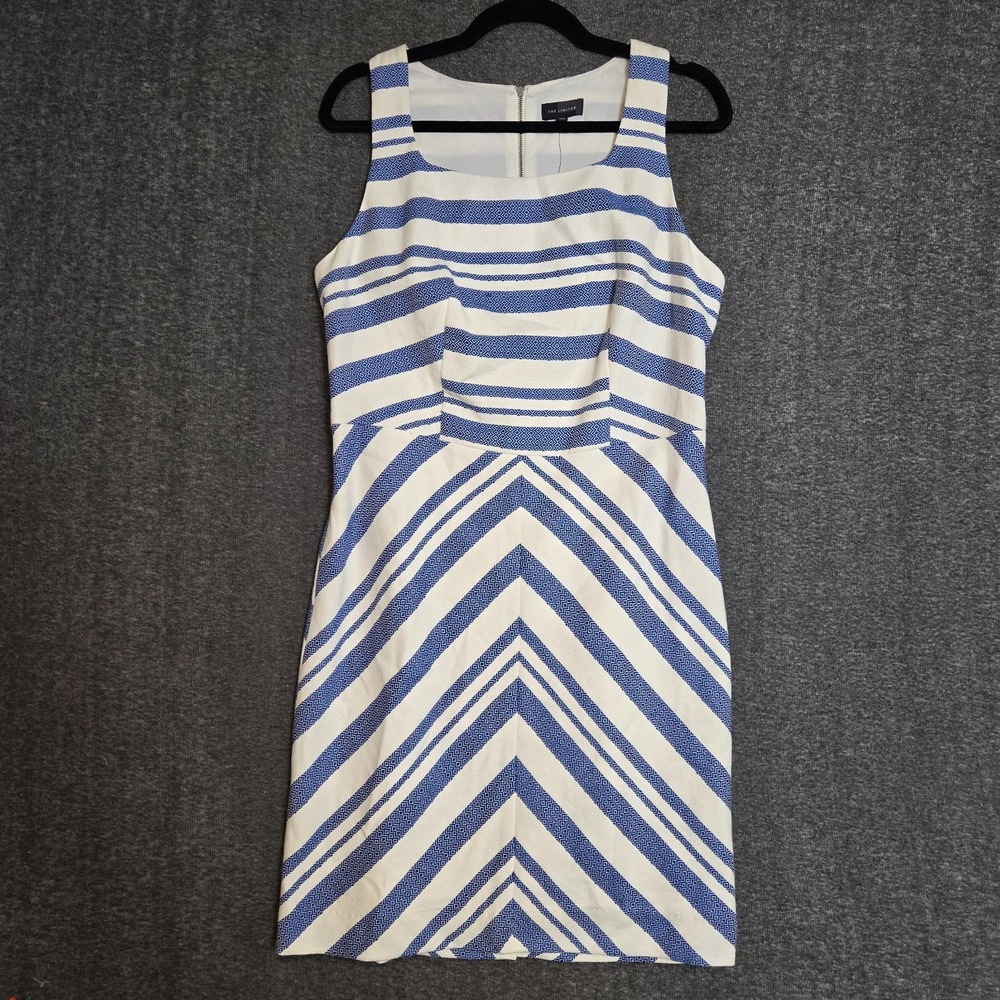 New! The Limited Women's Sz 1 Sleeveless Blue White Chevron Striped Sheath Dress